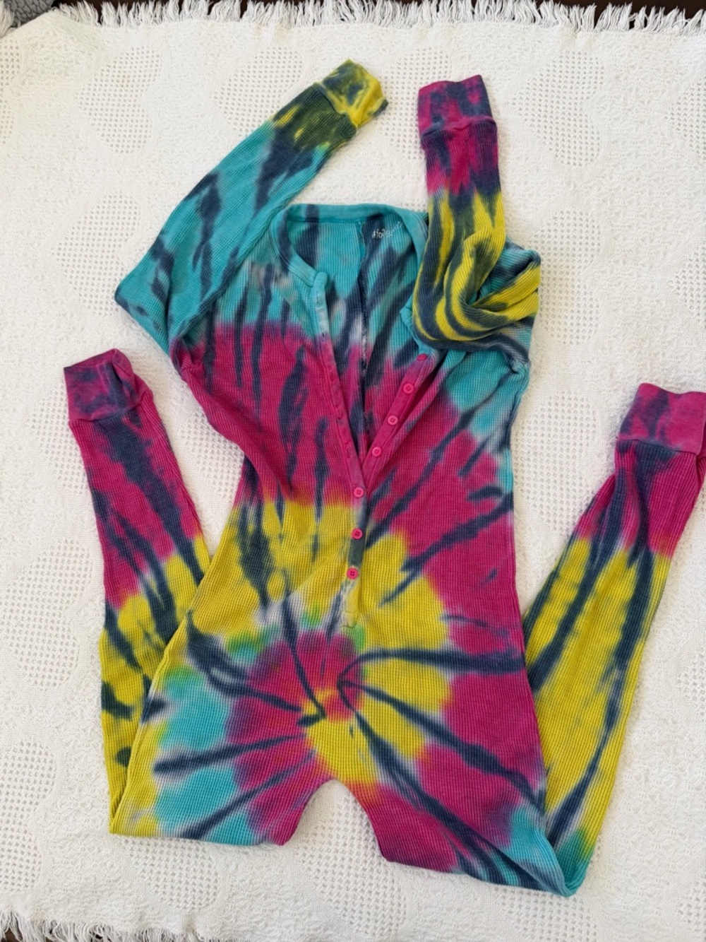 Others Follow Multicolor Tie-Dye Ribbed Jumpsuit - Pink, Yellow, Teal, Navy
